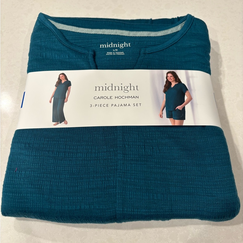 NWT Midnight by Carole Hochman Teal 3 Piece Pajama Set Women’s Size Large